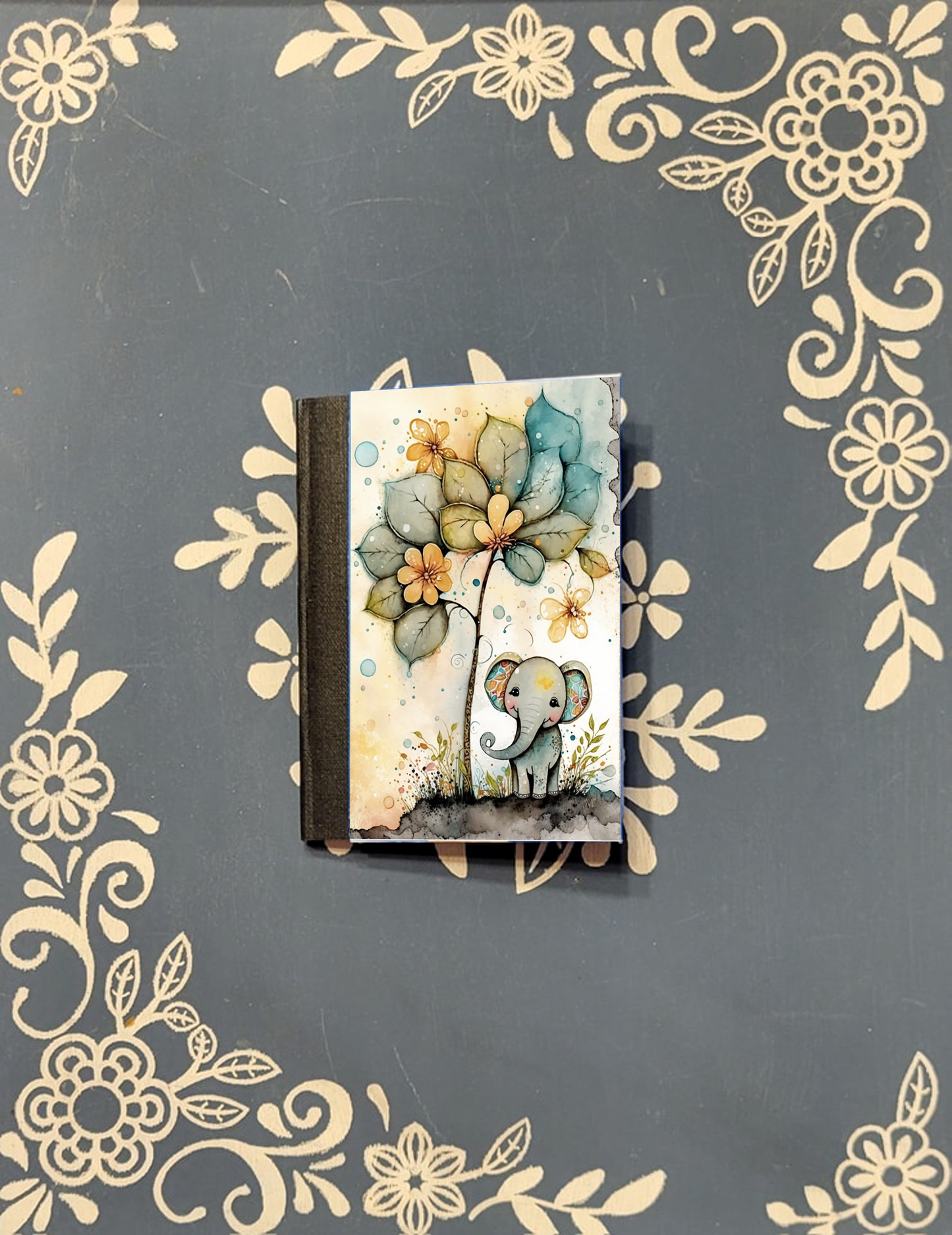 Cute Baby Elephant under a Tree, Covered Notebook: Pocket 3.25x4.5