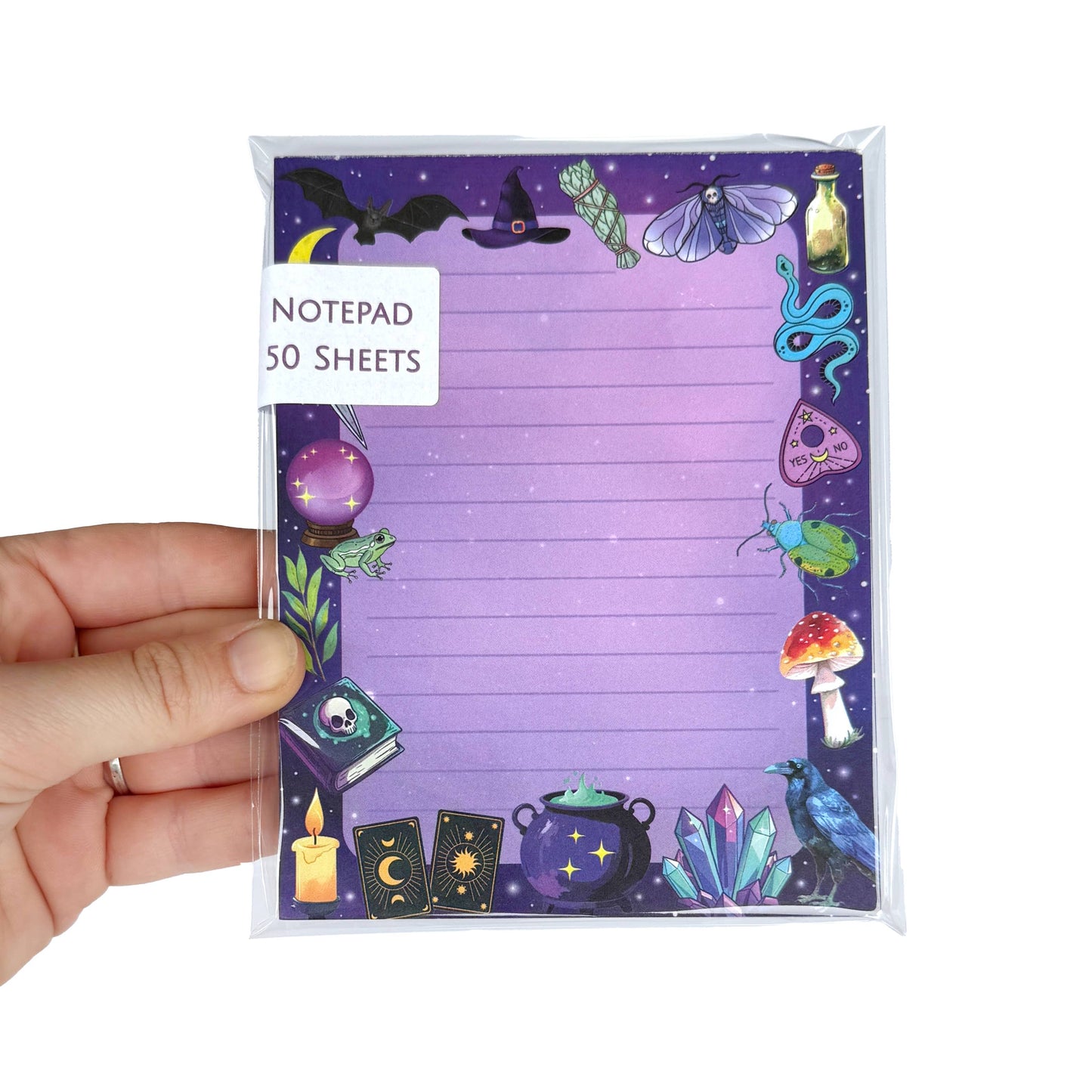 Witchy Notepad, 50 sheets, 4.25" x 5.5" Halloween Stationery