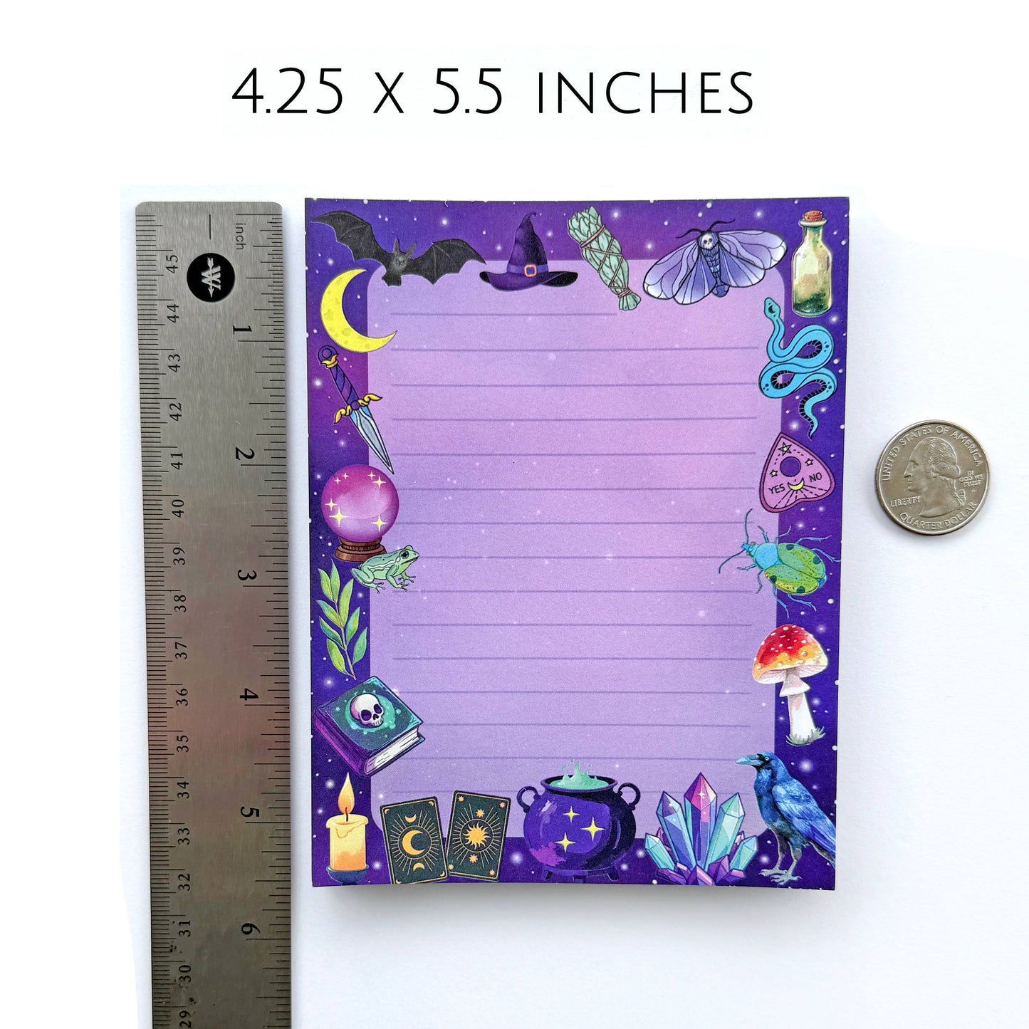 Witchy Notepad, 50 sheets, 4.25" x 5.5" Halloween Stationery