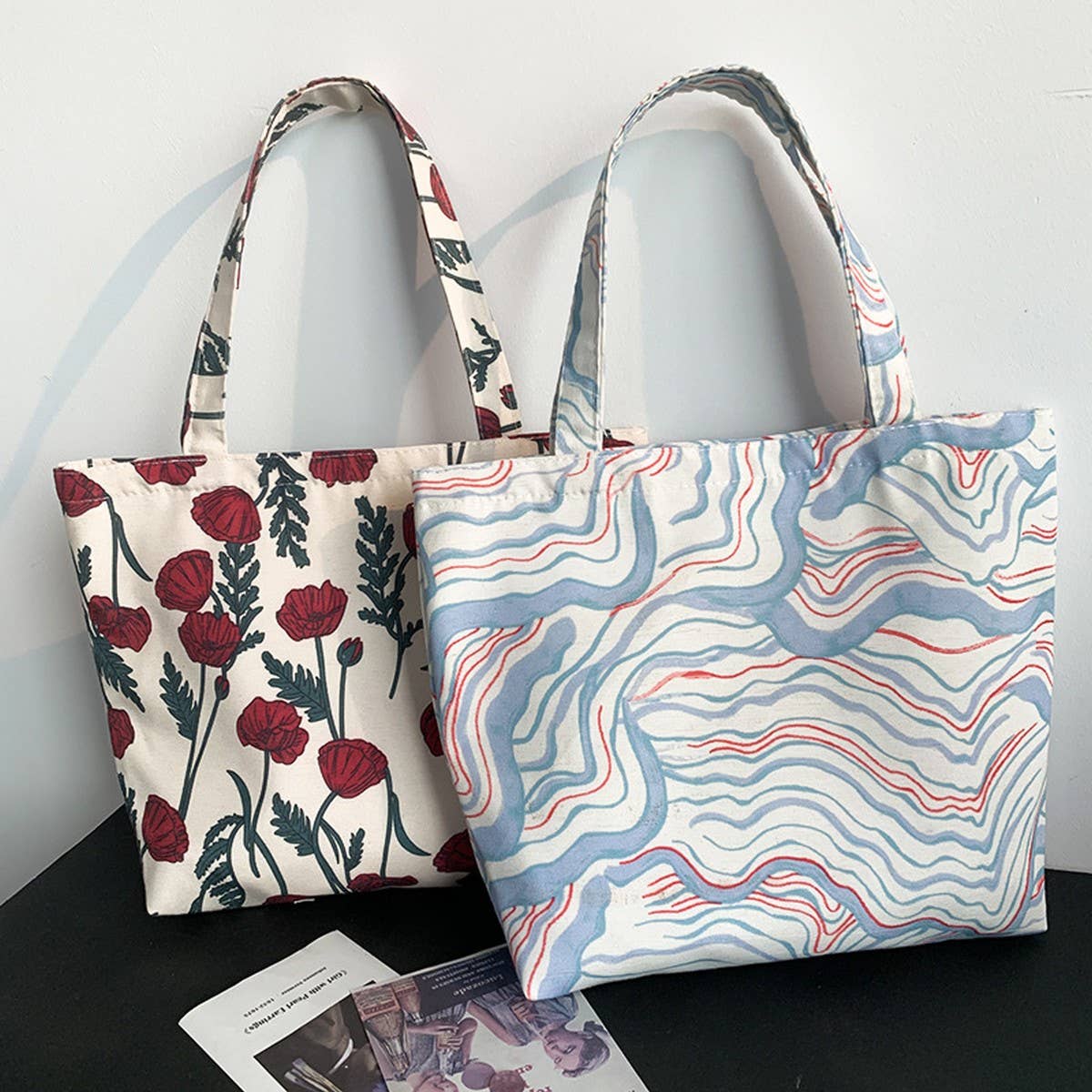 CANVAS TOTE BAGS WITH FRESH FLORAL PLAID_CWAB2047: Purple / (OS) 2