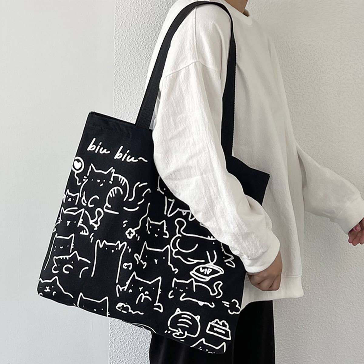 CANVAS TOTE BAGS WITH ADORABLE ANIMAL PRINT_CWAB2046: BEIGE1 / (OS) 2