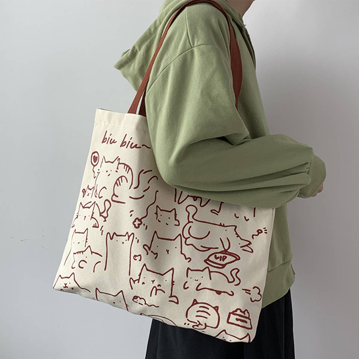 CANVAS TOTE BAGS WITH ADORABLE ANIMAL PRINT_CWAB2046: BEIGE1 / (OS) 2