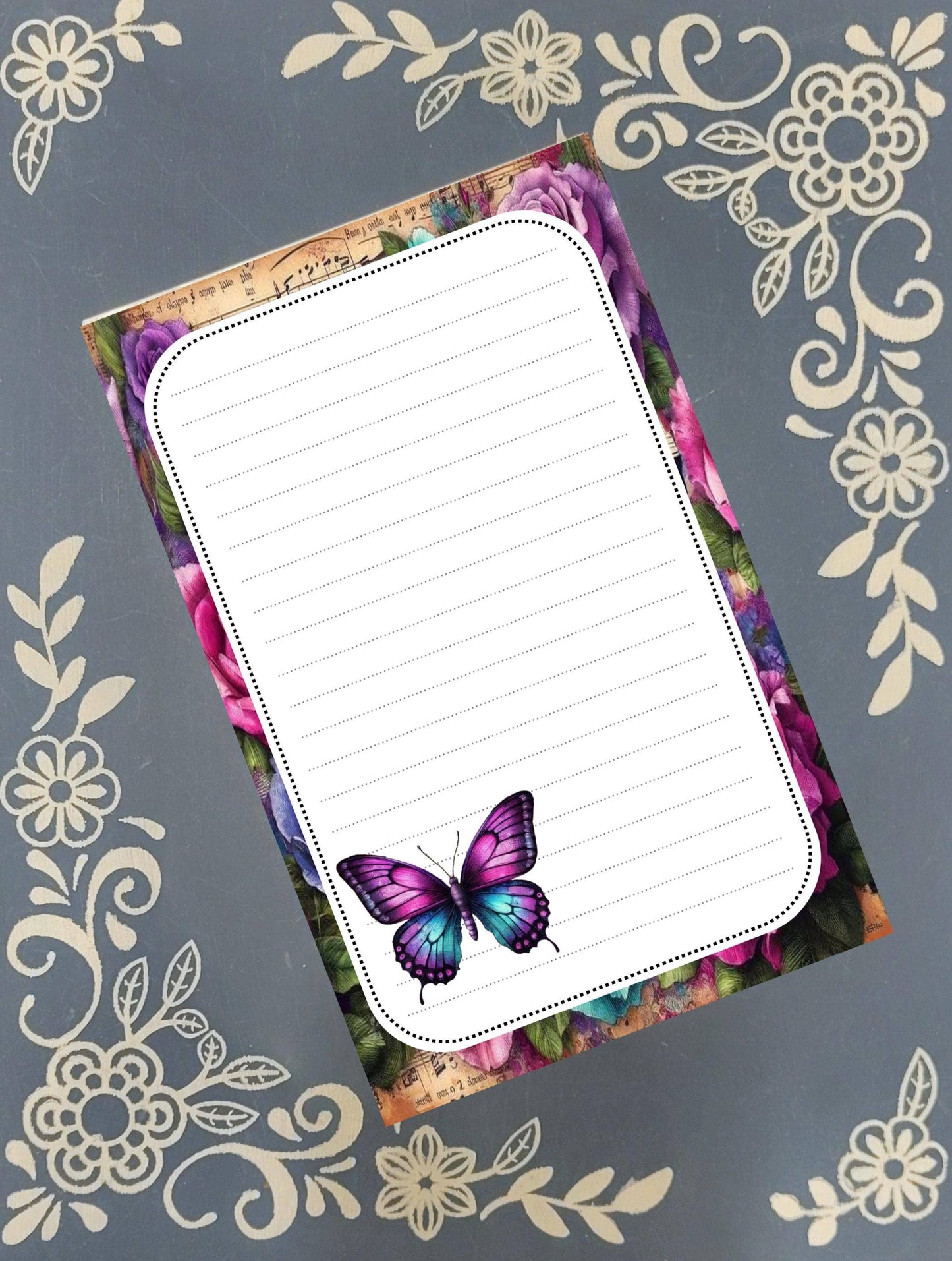 Notepad Butterfly & Floral Stationery: 40 pages