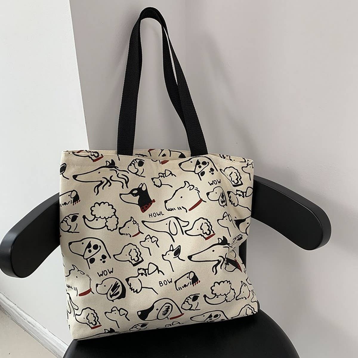 CANVAS TOTE BAGS WITH ADORABLE ANIMAL PRINT_CWAB2046: BEIGE1 / (OS) 2