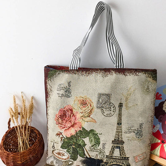 FLOWER JACQUARD CANVAS SHOULDER BAG TOTE BAG_CWAB1677: TYPE2 / (OS) 2