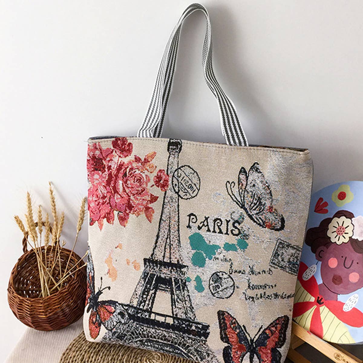 FLOWER JACQUARD CANVAS SHOULDER BAG TOTE BAG_CWAB1677: TYPE2 / (OS) 2