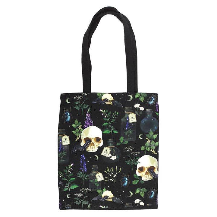Venom & Vines Gothic Skull Print Polycotton Tote Bag