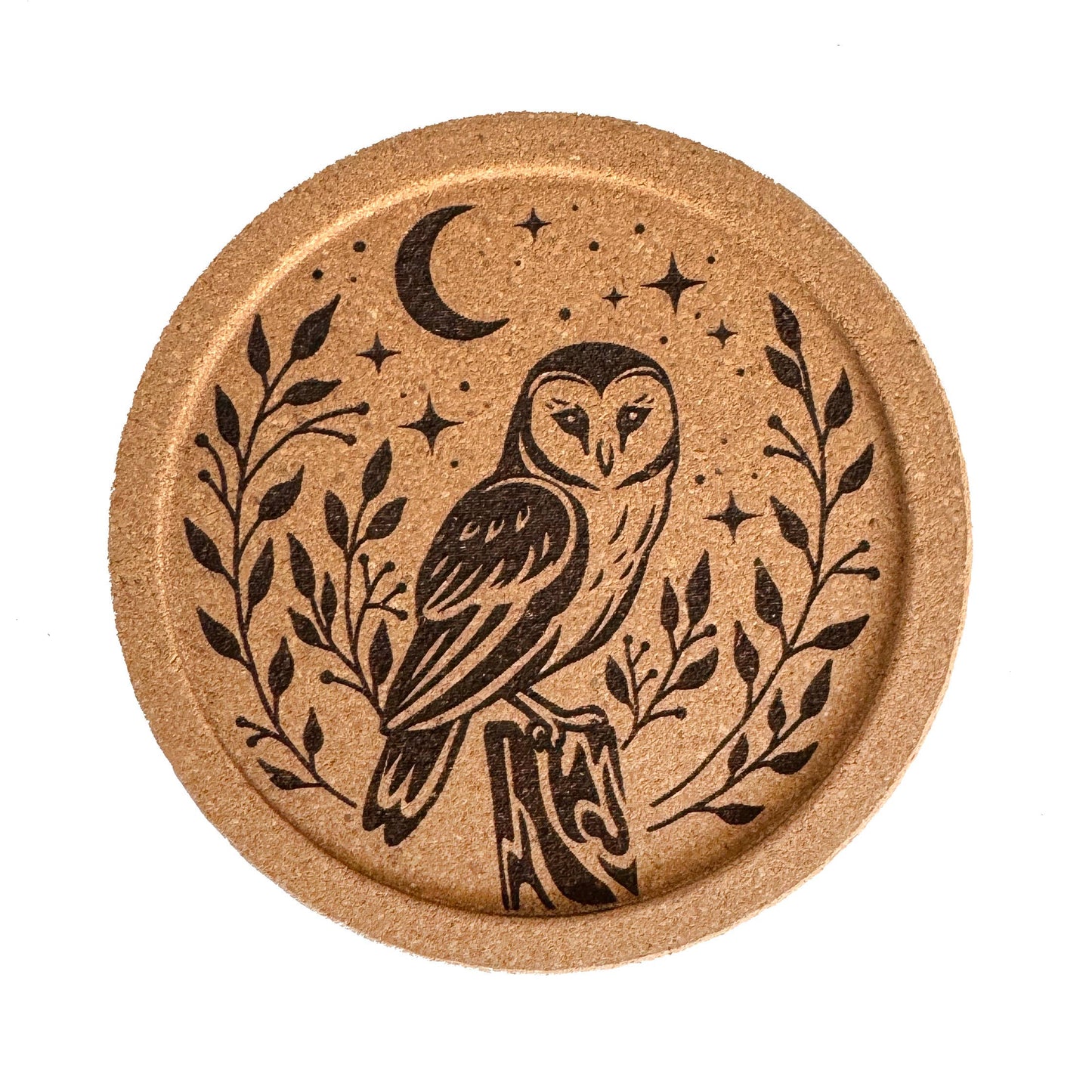 Celestial Owl Engraved Cork Coaster | Woodland Coaster