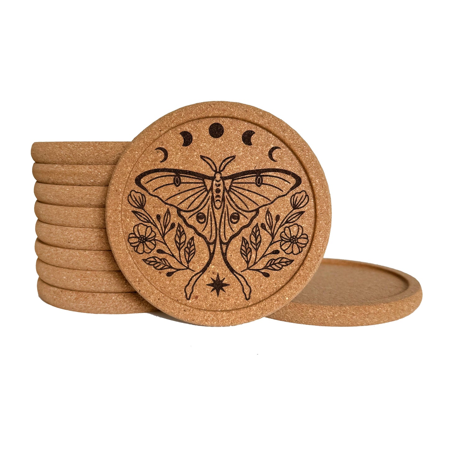 Luna Moth Engraved Cork Coaster | Celestial Coaster