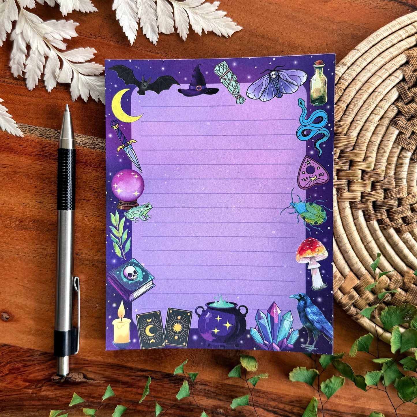Witchy Notepad, 50 sheets, 4.25" x 5.5" Halloween Stationery