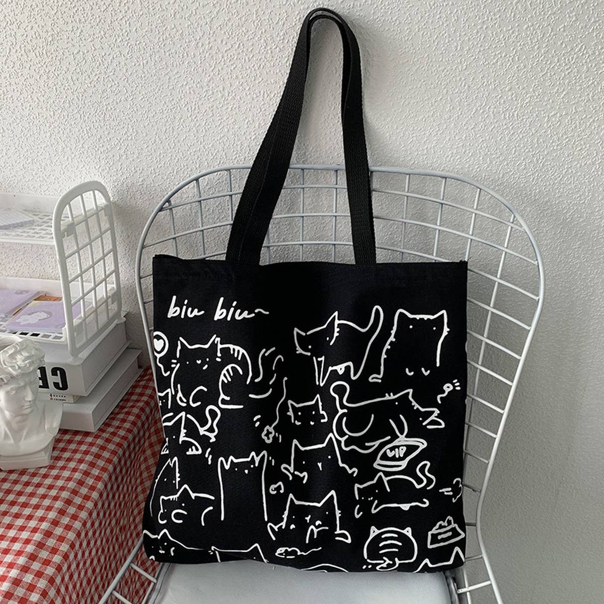 CANVAS TOTE BAGS WITH ADORABLE ANIMAL PRINT_CWAB2046: BEIGE1 / (OS) 2