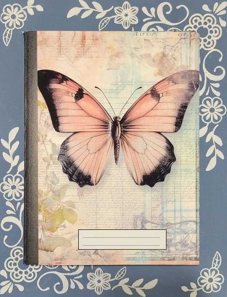 Pink Butterfly, Covered Notebook: Pocket 3.25x4.5