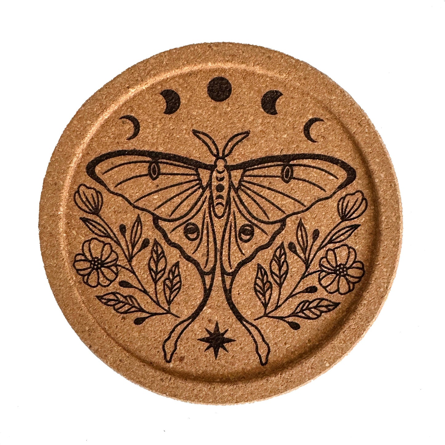 Luna Moth Engraved Cork Coaster | Celestial Coaster
