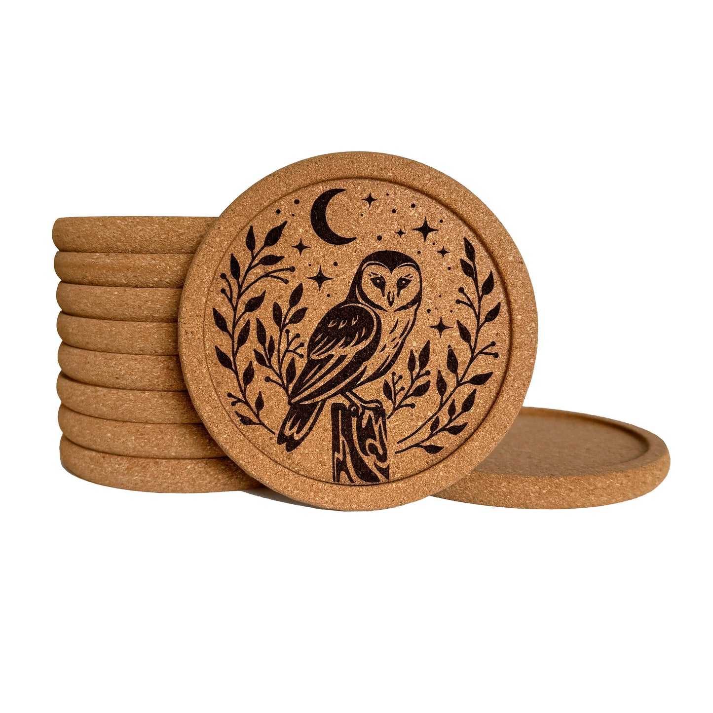 Celestial Owl Engraved Cork Coaster | Woodland Coaster