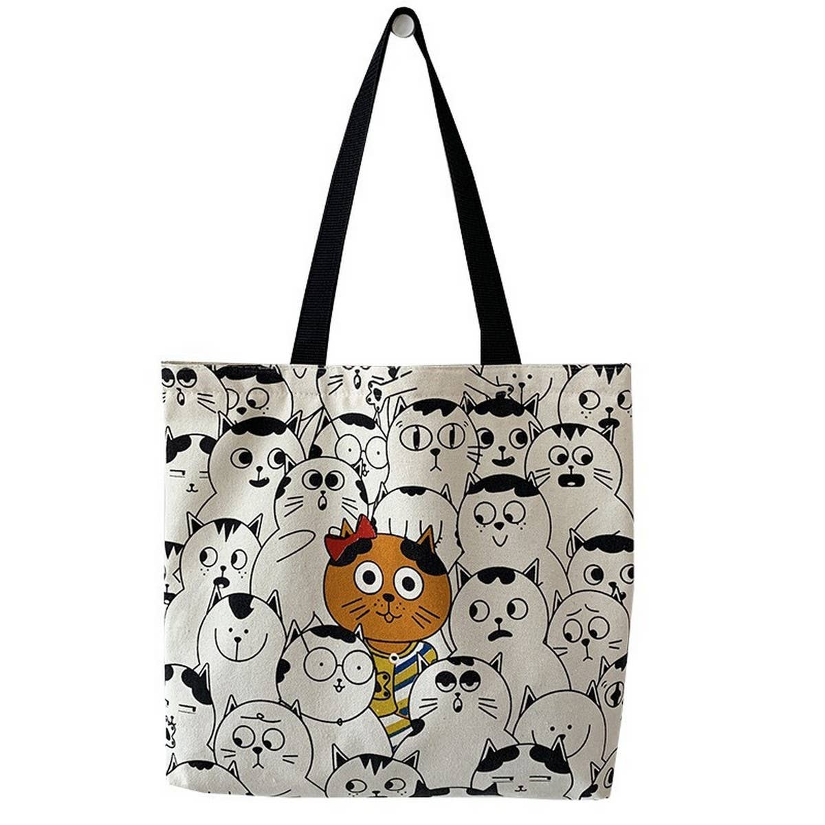 CANVAS TOTE BAGS WITH ADORABLE ANIMAL PRINT_CWAB2046: BEIGE1 / (OS) 2