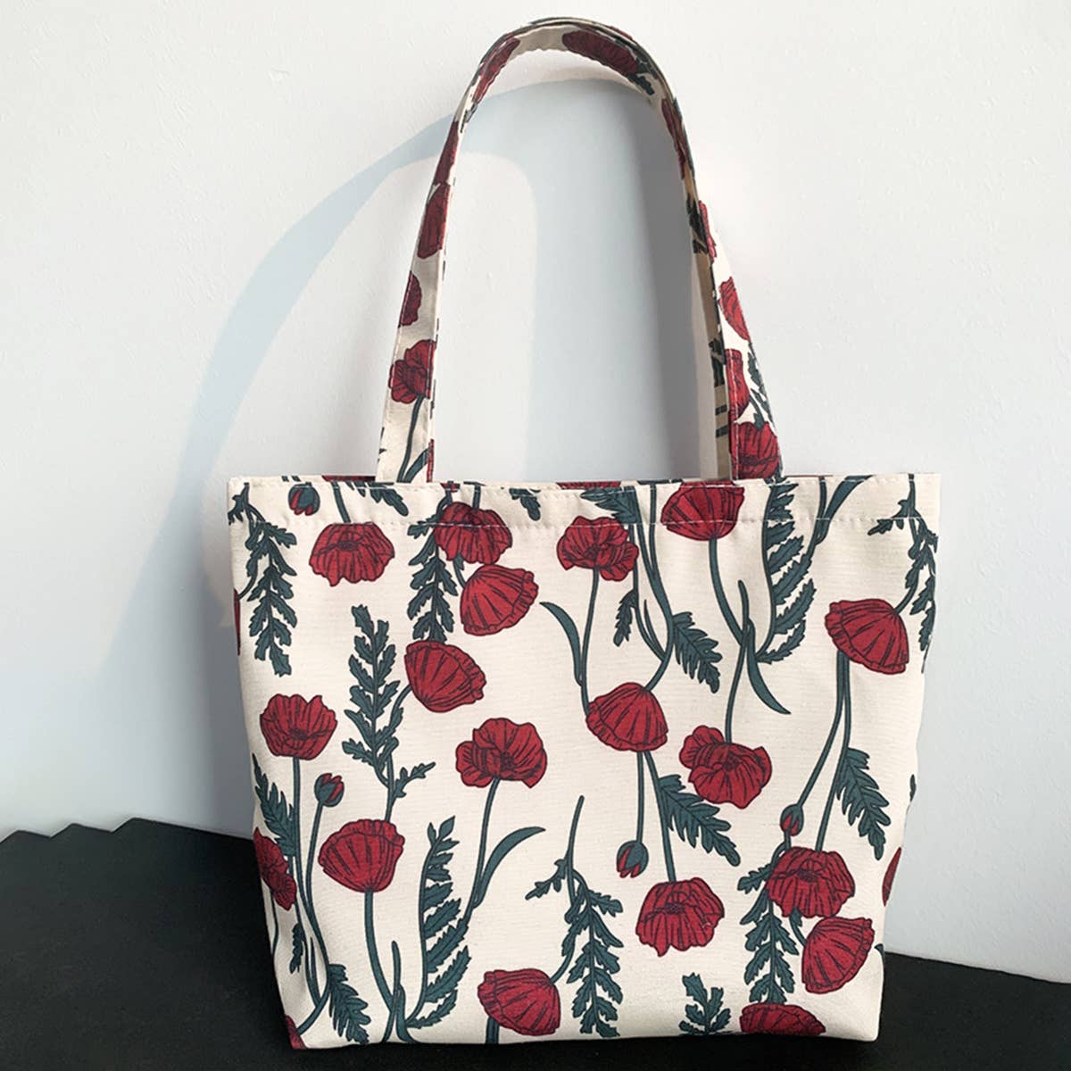 CANVAS TOTE BAGS WITH FRESH FLORAL PLAID_CWAB2047: Purple / (OS) 2