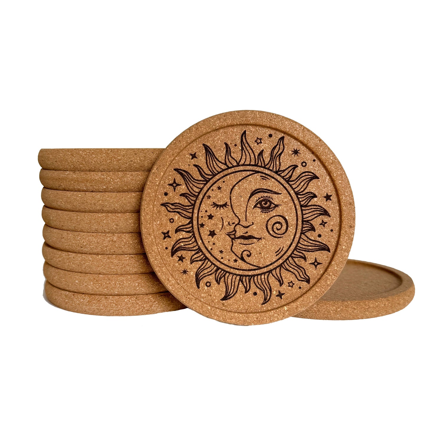 Celestial Engraved Cork Coaster | Sun and Moon Coaster