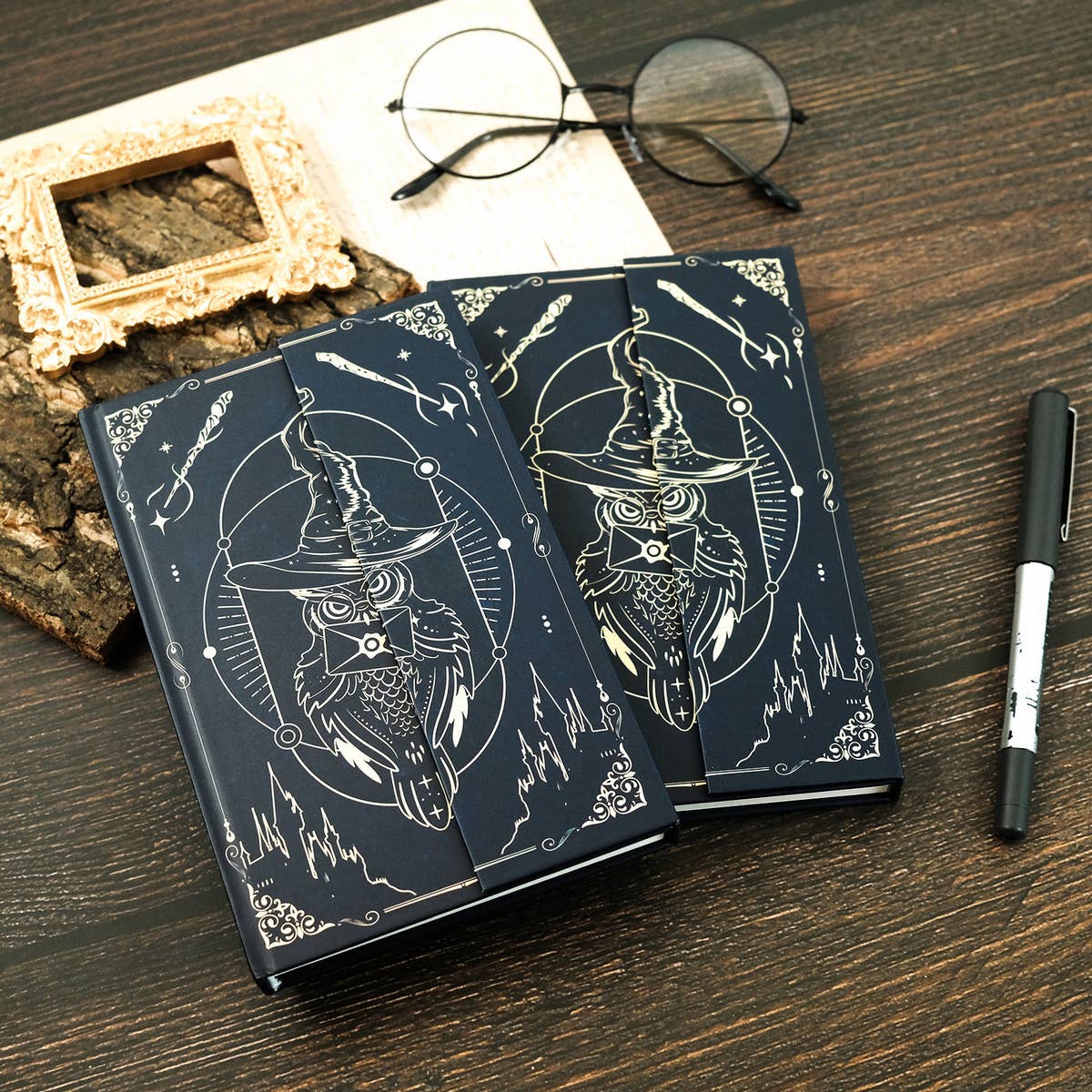 MAGIC OWL HARDCOVER PATTERN NOTEBOOK_CWMM1837: Black / (OS) 2