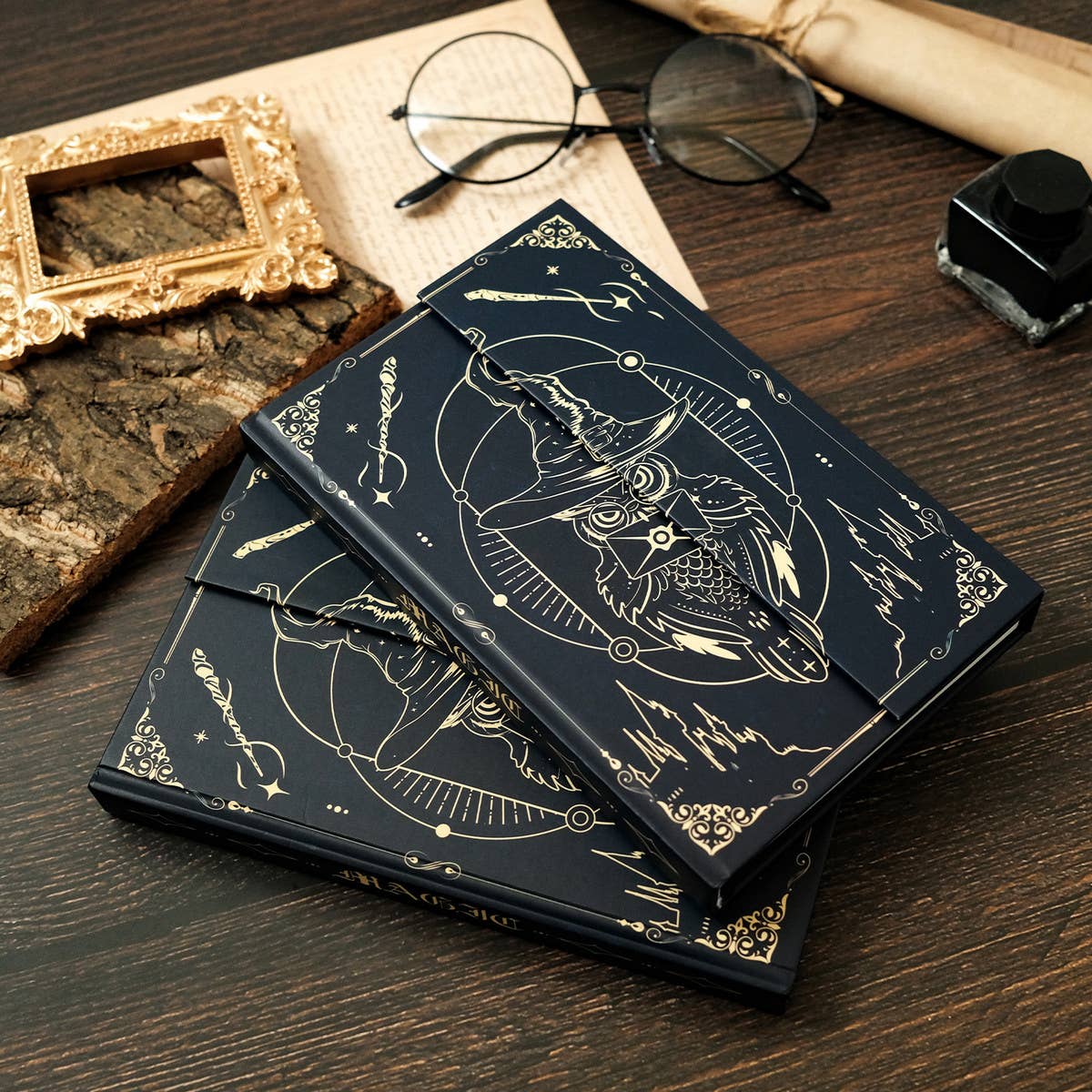 MAGIC OWL HARDCOVER PATTERN NOTEBOOK_CWMM1837: Black / (OS) 2
