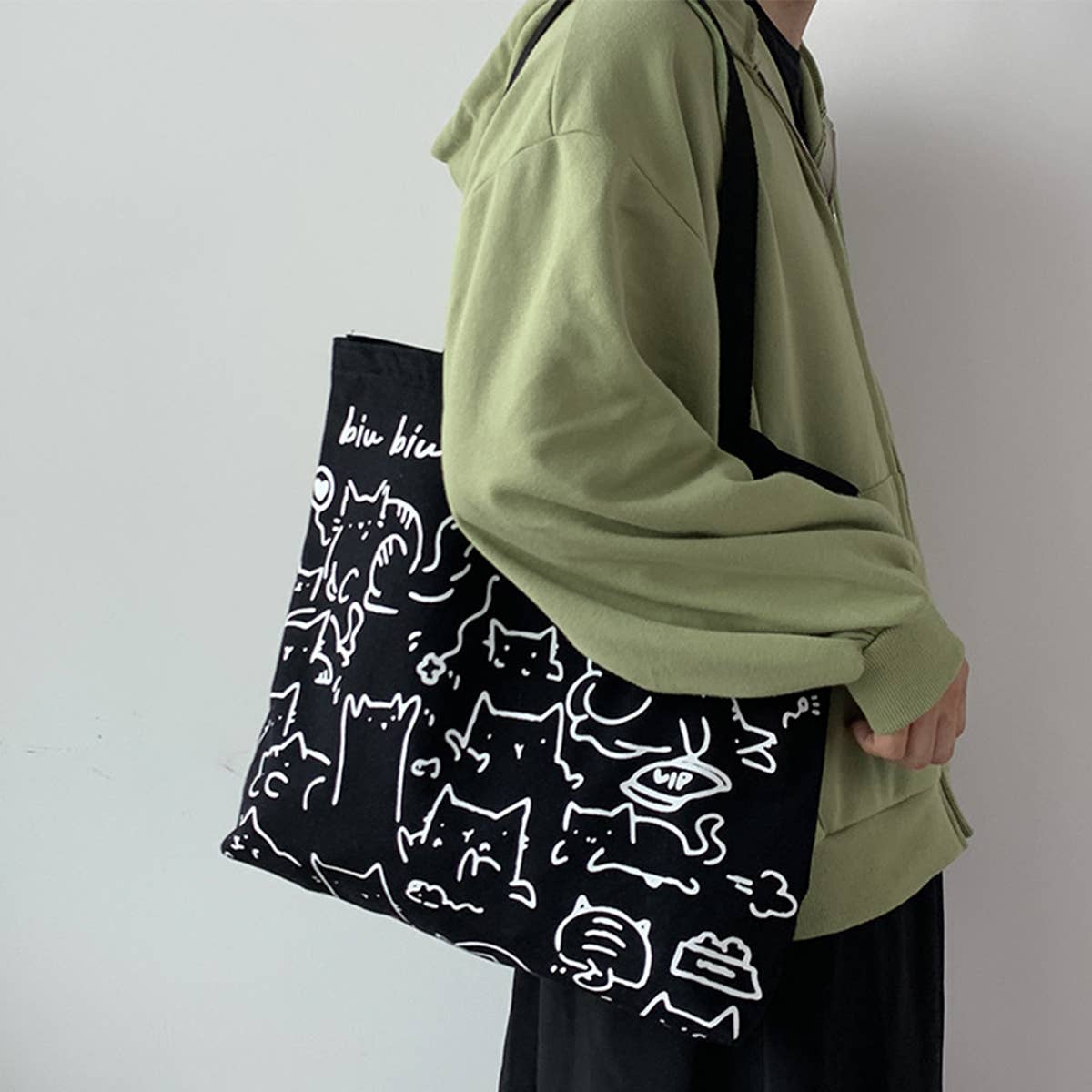 CANVAS TOTE BAGS WITH ADORABLE ANIMAL PRINT_CWAB2046: BEIGE1 / (OS) 2