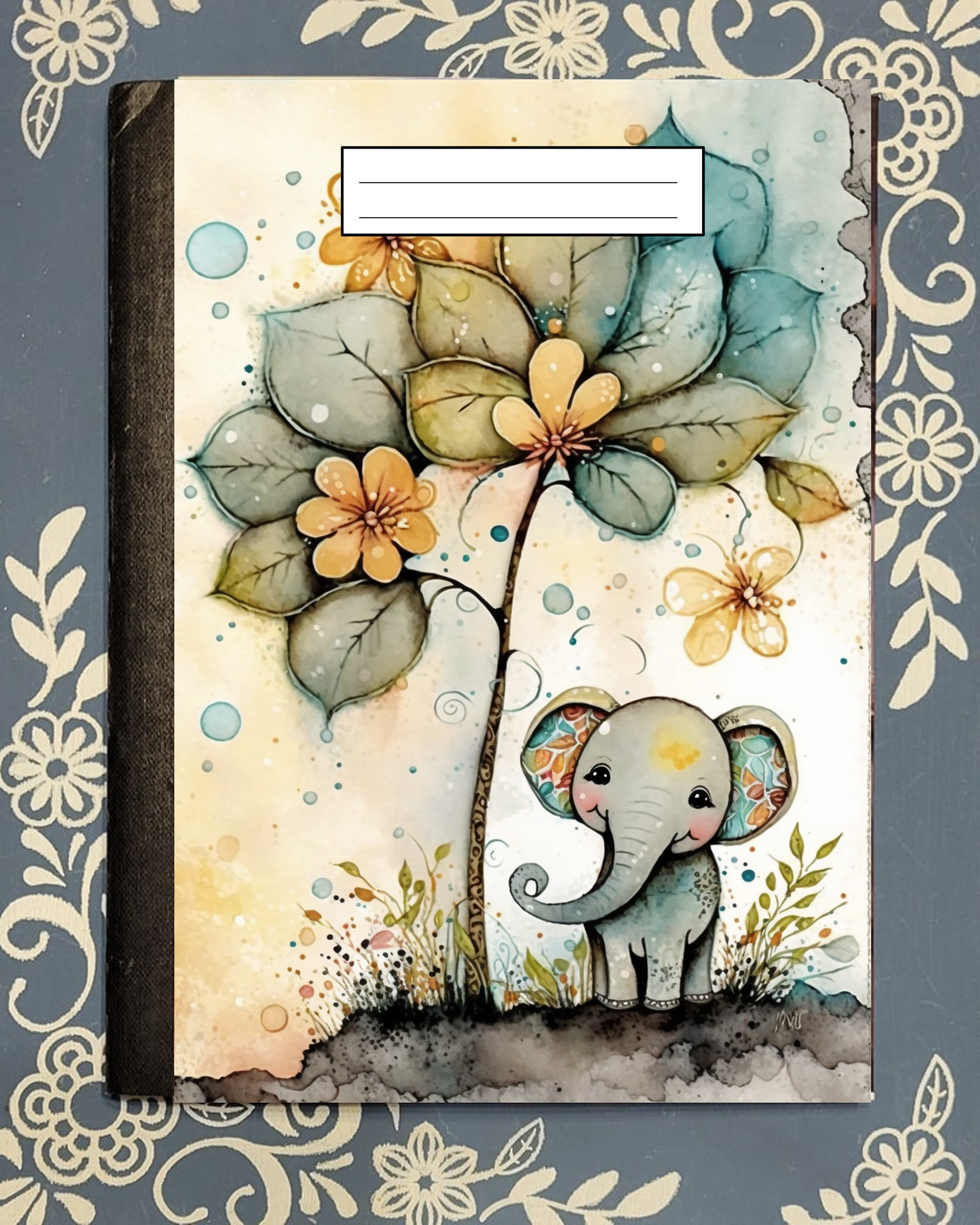 Cute Baby Elephant under a Tree, Covered Notebook: Pocket 3.25x4.5