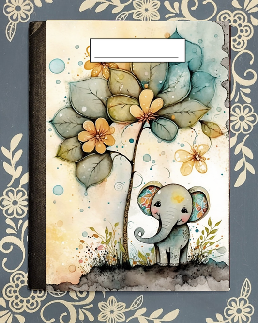 Cute Baby Elephant under a Tree, Covered Notebook: Pocket 3.25x4.5