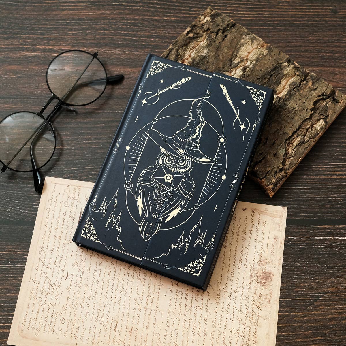 MAGIC OWL HARDCOVER PATTERN NOTEBOOK_CWMM1837: Black / (OS) 2