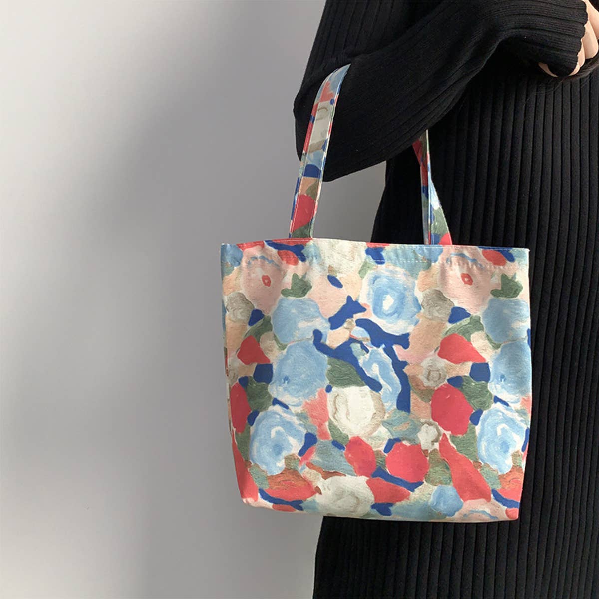 CANVAS TOTE BAGS WITH FRESH FLORAL PLAID_CWAB2047: Purple / (OS) 2