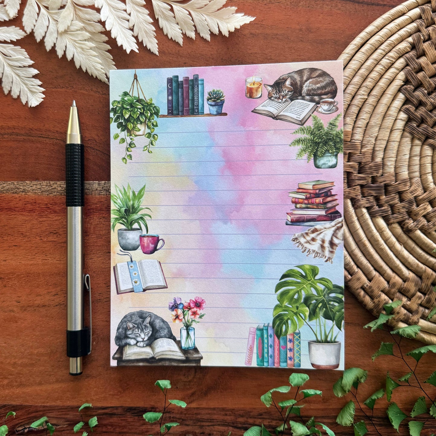Cozy Book Lover Notepad, 50 sheets, 4.25" x 5.5" Stationery