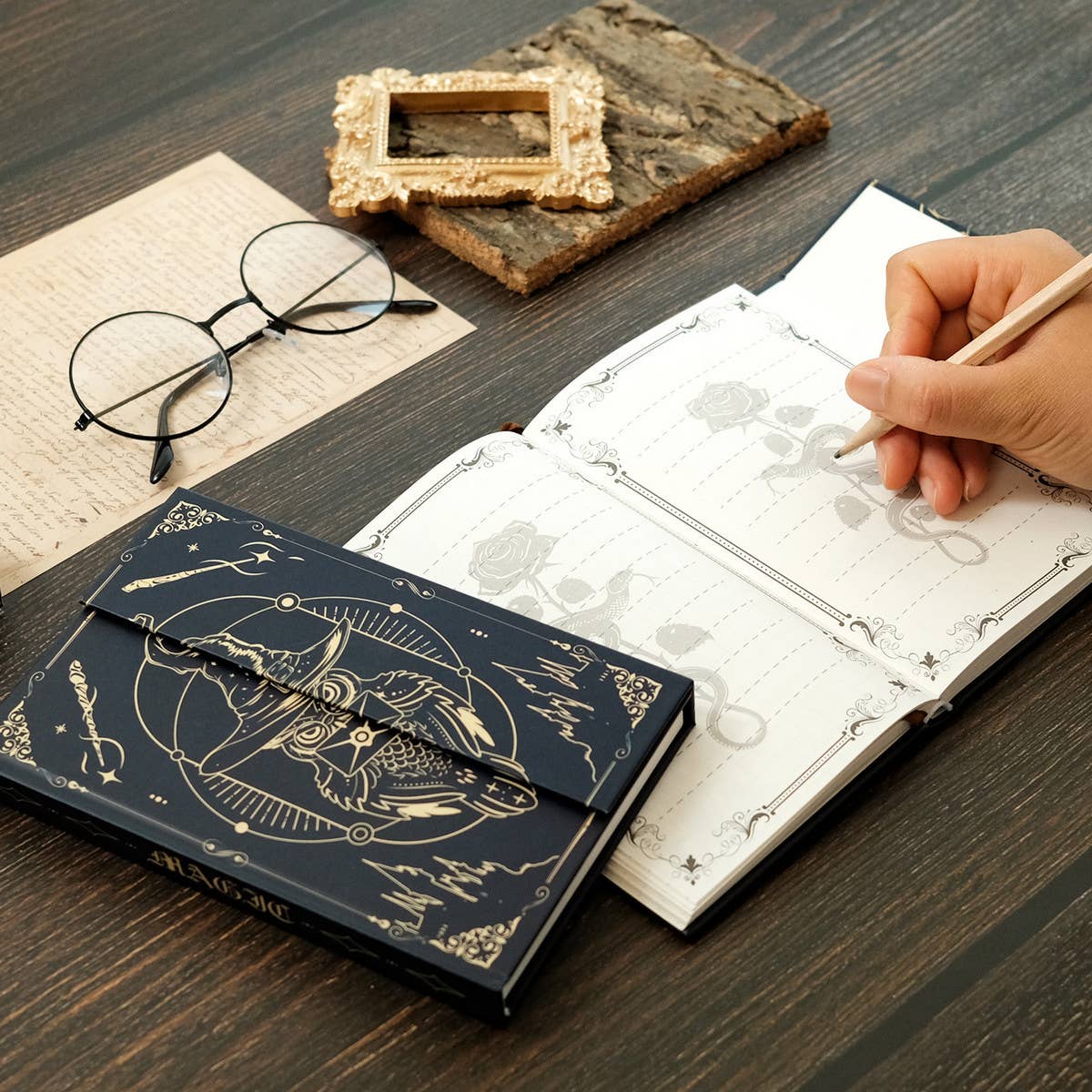 MAGIC OWL HARDCOVER PATTERN NOTEBOOK_CWMM1837: Black / (OS) 2