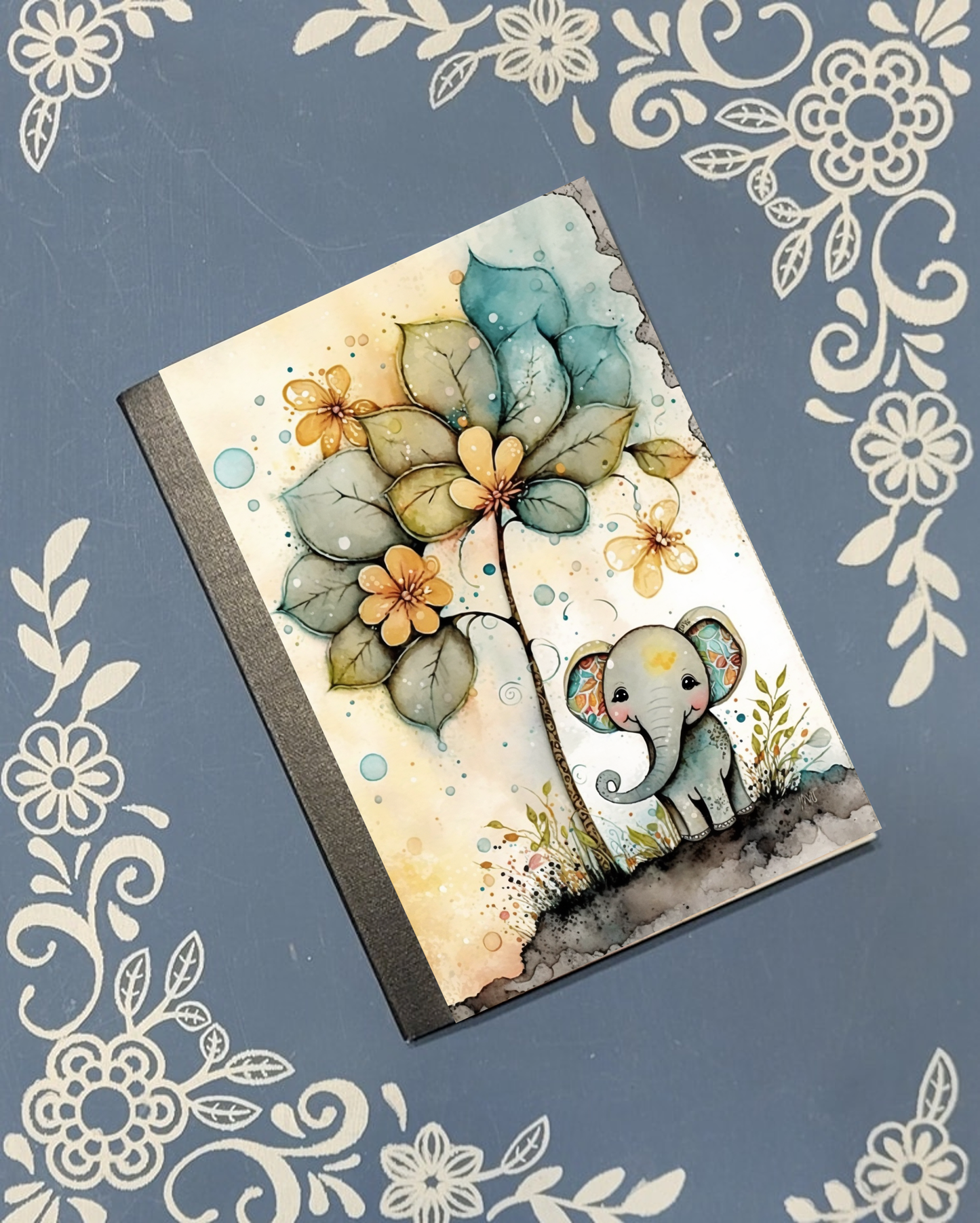Cute Baby Elephant under a Tree, Covered Notebook: Pocket 3.25x4.5