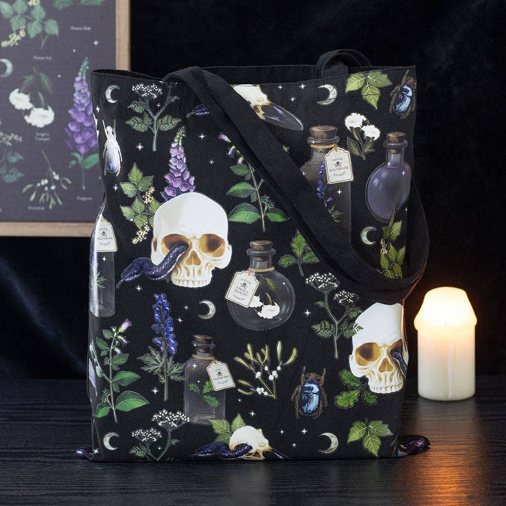 Venom & Vines Gothic Skull Print Polycotton Tote Bag