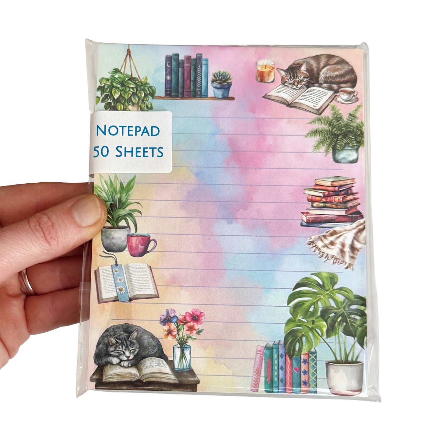 Cozy Book Lover Notepad, 50 sheets, 4.25" x 5.5" Stationery