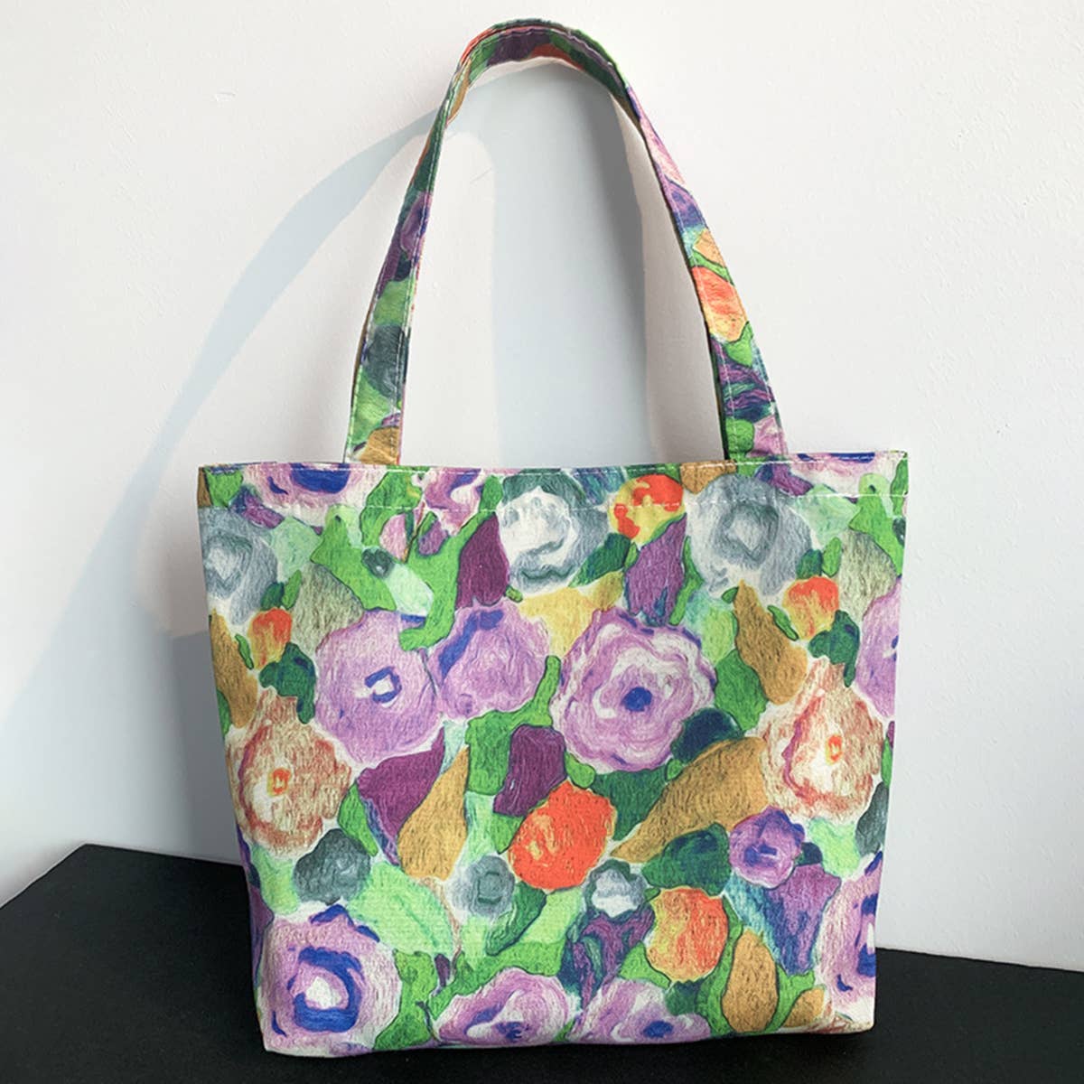 CANVAS TOTE BAGS WITH FRESH FLORAL PLAID_CWAB2047: Purple / (OS) 2