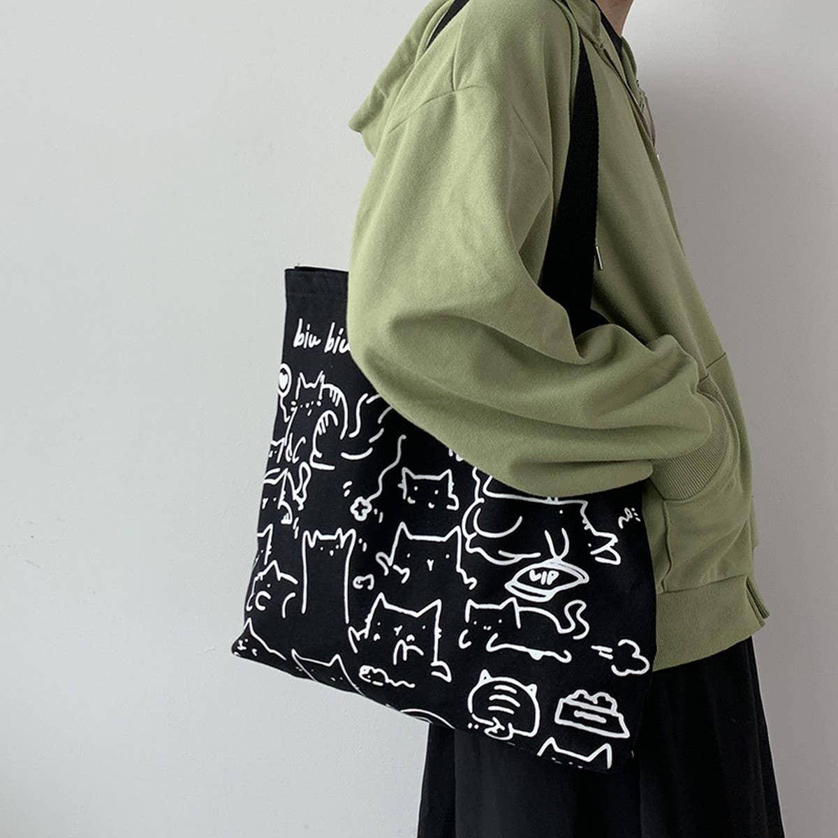 CANVAS TOTE BAGS WITH ADORABLE ANIMAL PRINT_CWAB2046: BEIGE1 / (OS) 2
