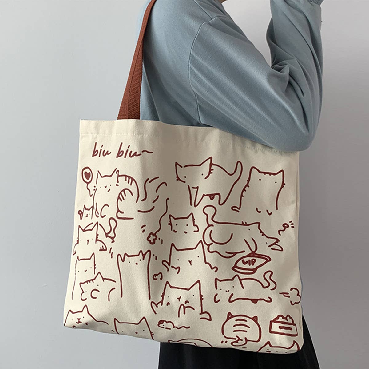 CANVAS TOTE BAGS WITH ADORABLE ANIMAL PRINT_CWAB2046: BEIGE1 / (OS) 2